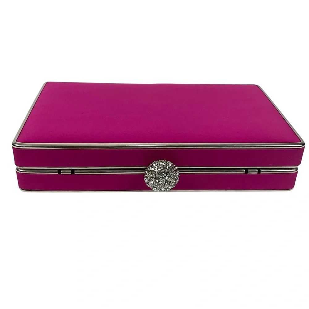 Lula Townsend Fuchsia Box Handbag with Rhinestone Closure - Picture 5 of 12